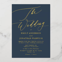 Navy Blue Elegant Full Real Gold The Wedding Foil Invitation