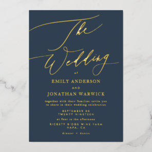 Navy Blue Elegant Full Real Gold The Wedding Foil Invitation