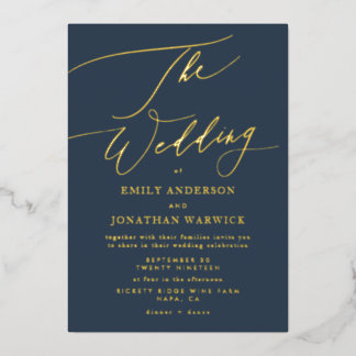 Navy Blue Elegant Full Real Gold The Wedding Foil Invitation