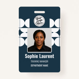 Navy Blue Elegant Geometric Employee Identity Badge
