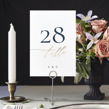 Navy Blue Elegant Gold Classic Wedding Table Number by PhrosneRasDesign at Zazzle