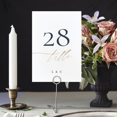 Navy Blue Elegant Gold Classic Wedding Table Number