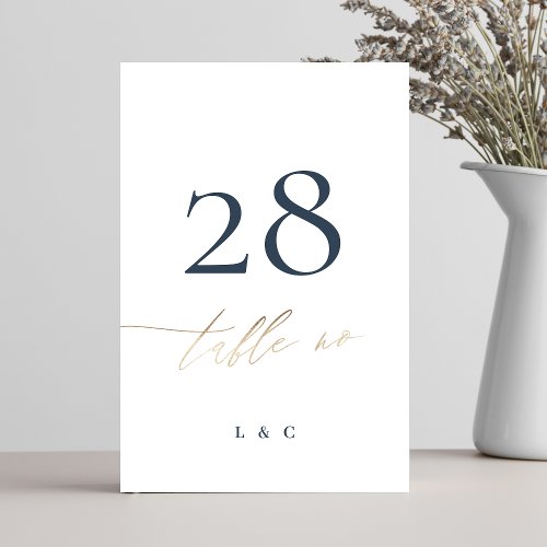 Navy Blue Elegant Gold Classic Wedding Table Number