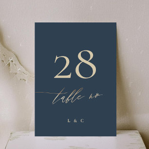 Navy Blue Elegant Gold Classic Wedding Table Number