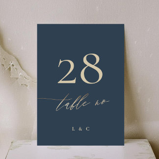 Navy Blue Elegant Gold Classic Wedding Table Number