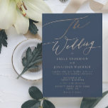 Navy Blue Elegant Gold The Wedding Invitation<br><div class="desc">This card is part of a large collection - click below or ask me for me info
*the detail is faux gold not real foil</div>