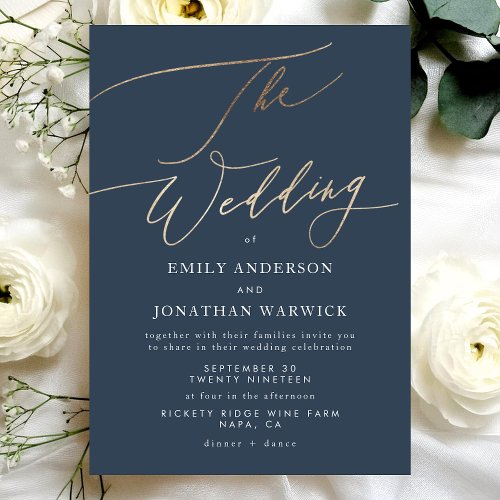 Navy Blue Elegant Gold The Wedding Invitation