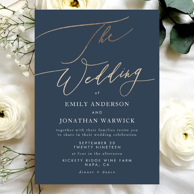 Navy Blue Elegant Gold The Wedding Invitation (Creator Uploaded)