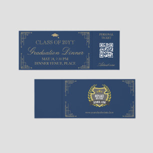 Navy Blue Elegant Graduation Dinner School Logo Raffle Tickets