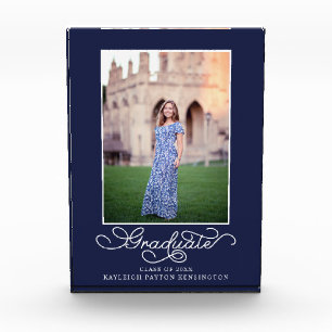 Navy Blue Elegant Graduation Photo Keepsake Block