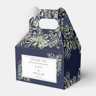 Navy Blue Elegant Greenery Wedding Thank You Favor Boxes