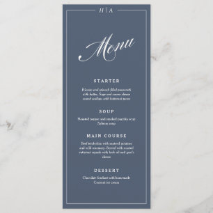 Navy Blue Elegant Handwriting Wedding Dinner  Menu