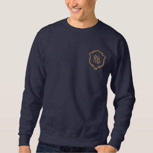 Navy Blue Elegant Initial Letter Monogram Men's    Embroidered Sweatshirt