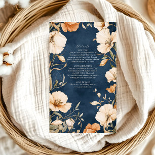Navy Blue Elegant Ivory Floral Wedding Enclosure Card