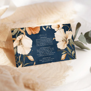 Navy Blue  Elegant Ivory Floral Wedding Enclosure Card