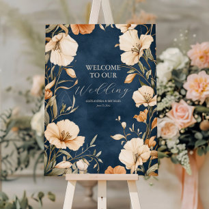 Navy Blue Elegant Ivory Floral Wedding Foam Board