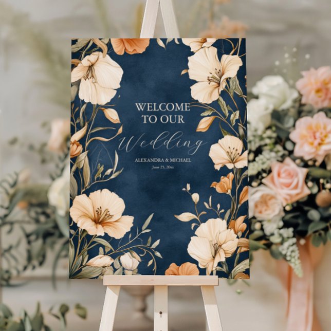 Navy Blue  Elegant Ivory Floral Wedding Foam Board (Creator Uploaded)