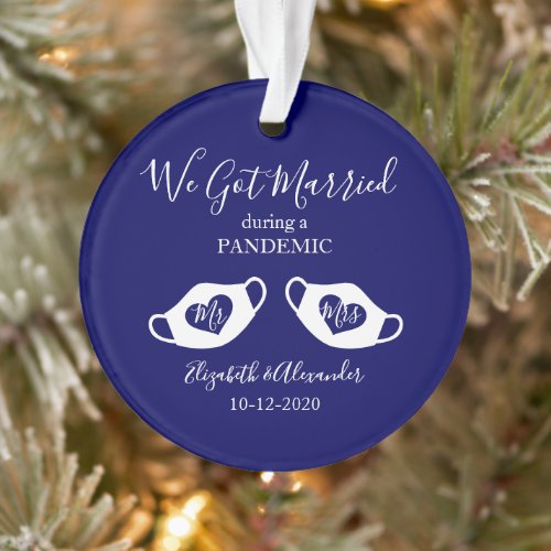 Navy Blue Elegant Married during Pandemic Photo Ornament