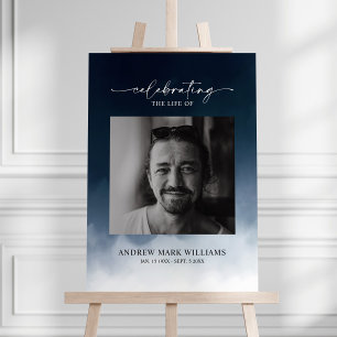 Navy Blue Elegant Minimalist Funeral Welcome Sign