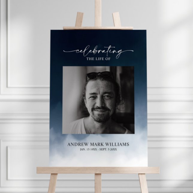 Navy Blue Elegant Minimalist Funeral Welcome Sign (Creator Uploaded)