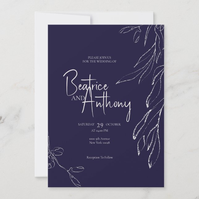 Navy Blue Elegant Minimalist Modern Wedding  Invitation (Front)