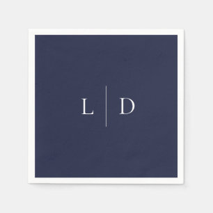 Navy Blue Elegant Minimalist Monogram Wedding Napkins