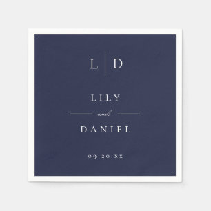 Navy Blue Elegant Minimalist Monogram Wedding Napkins