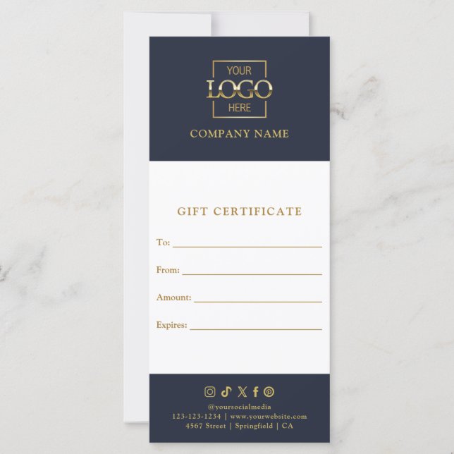 Navy Blue Elegant Modern Business Logo Gift Card (Front)
