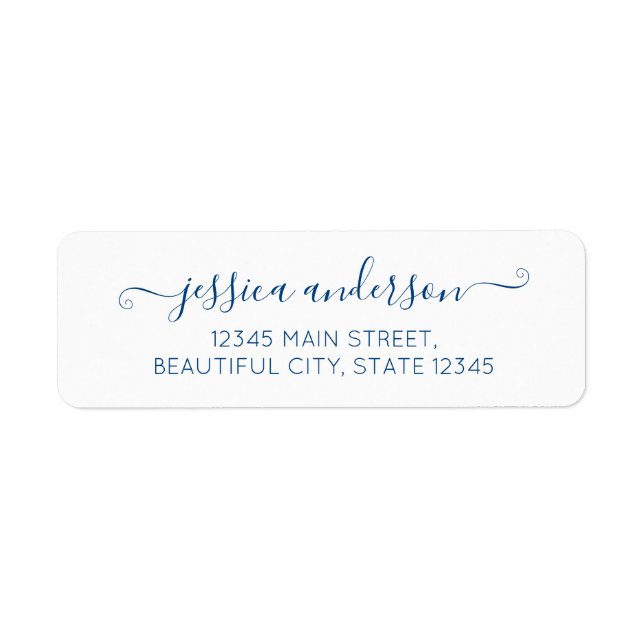 Navy Blue Elegant Modern Calligraphy Script Trendy Label (Front)