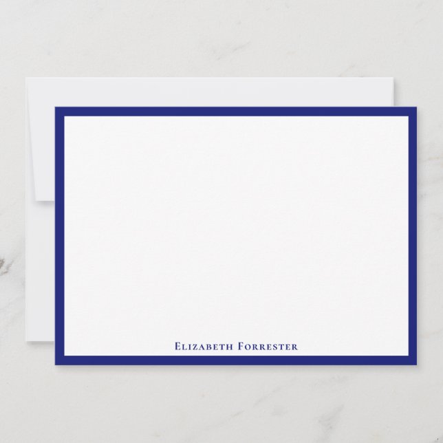 Navy Blue Elegant Modern Flat Note Card (Front)