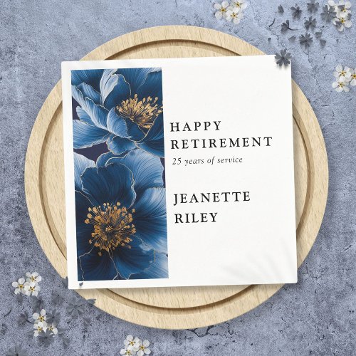 Navy Blue Elegant Modern Floral Happy Retirement