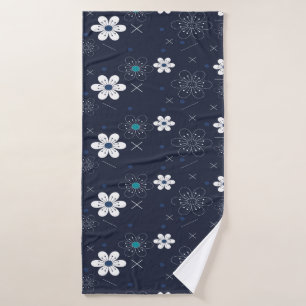 Navy Blue & Elegant Modern retro Floral     Bath Towel Set