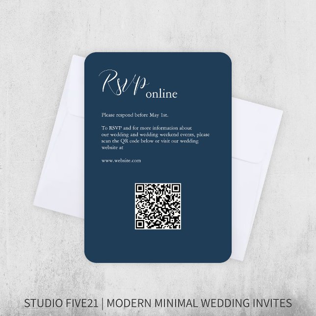 Navy Blue • Elegant Modern Wedding RSVP Card (Creator Uploaded)