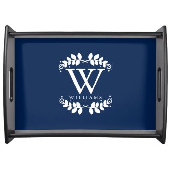 Navy Blue Elegant Monogram Serving Tray by heartlockedhome at Zazzle