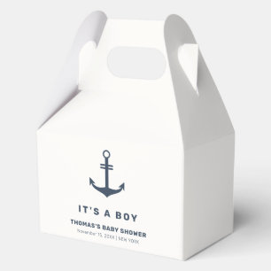 Navy Blue Elegant Nautical Anchor Baby Shower Favor Boxes