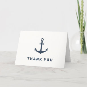 Navy Blue Elegant Nautical Anchor Baby Shower  Letterpress Thank You Card