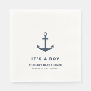 Navy Blue Elegant Nautical Anchor Baby Shower Napkins