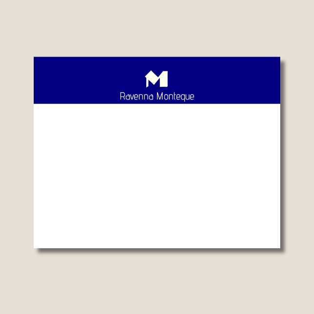 Navy Blue Elegant Personalized Name Monogram  Note Card (Creator Uploaded)