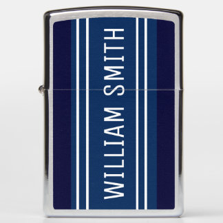 Navy Blue Elegant Personalized Stripped Name Zippo Lighter