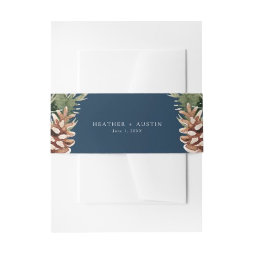 Navy Blue Elegant Pine Invitation Belly Band
