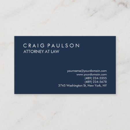 Navy Blue Elegant Plain Professional Business Card