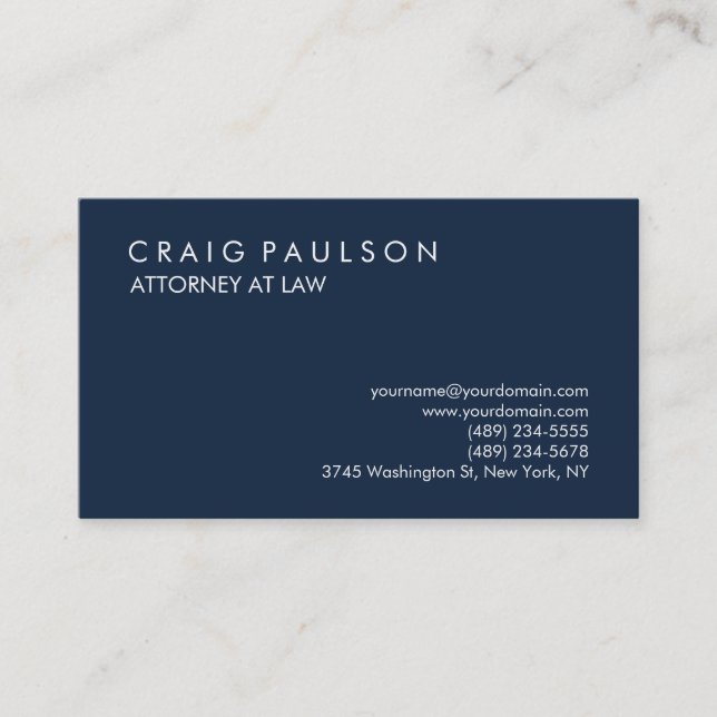 Navy Blue Elegant Plain Professional Business Card (Front)