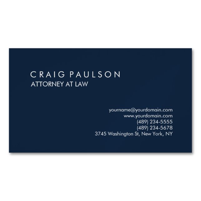 Navy Blue Elegant Plain Professional Business Card Magnet (Front)