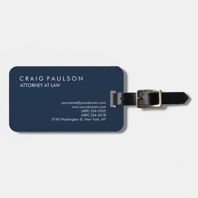 Navy Blue Elegant Plain Professional Luggage Tag (Front Horizontal)