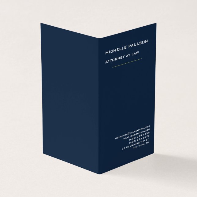 Navy Blue Elegant Plain Professional Modern Business Card (Outside)