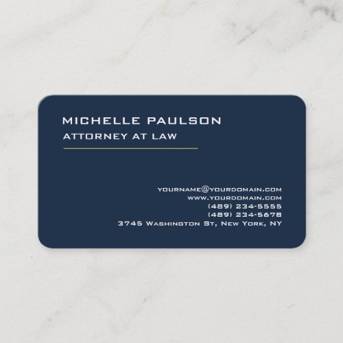 Navy Blue Elegant Plain Professional Modern Business Card