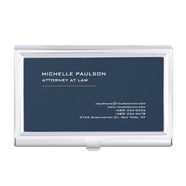 Navy Blue Elegant Plain Professional Modern Business Card Case (Front)