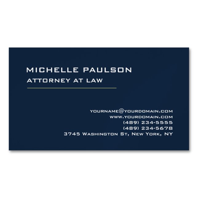 Navy Blue Elegant Plain Professional Modern Business Card Magnet (Front)