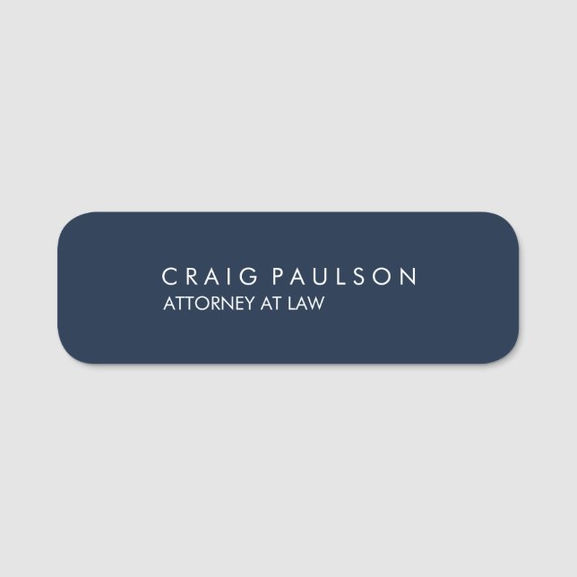 Navy Blue Elegant Plain Professional Name Tag (Front)