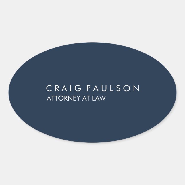 Navy Blue Elegant Plain Professional Oval Sticker (Front)